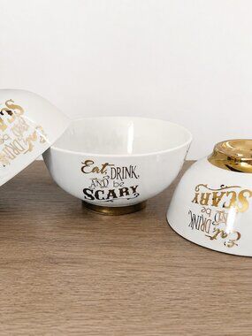 Ciroa Luxe Eat Drink And Be Scary Set Of 3 Small Bowls Candy Snack Halloween